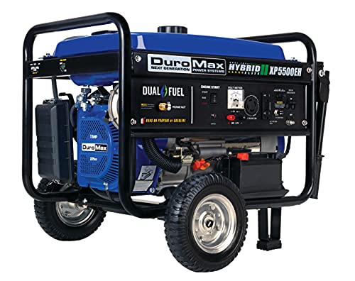 DuroMax XP5500EH Electric Start-Camping & RV Ready, All States Approved Dual Fuel Portable Generator-5500 Watt Gas or Propane Powered, Blue/Black