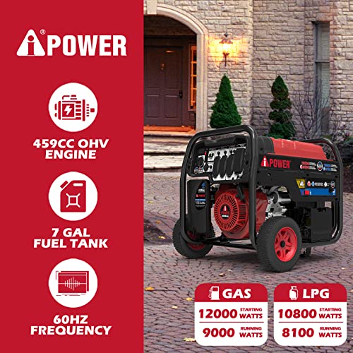 A-iPower SUA12000ED 12000 Watt Portable Generator Heavy Duty Gas & Propane