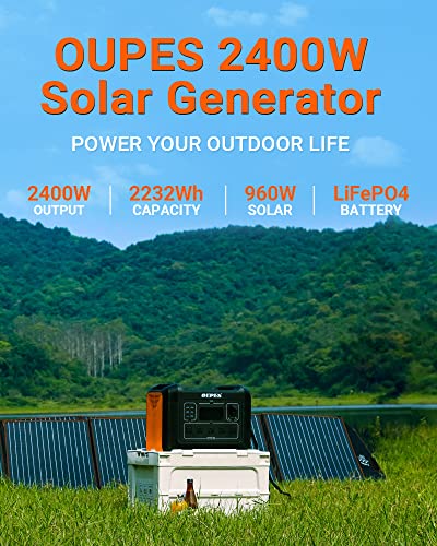 OUPES 2400W Portable Power Station, 2232Wh Solar Powered Generator w/ 5 AC Outlets (5000W Peak)
