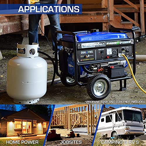 DuroMax XP5500EH Electric Start-Camping & RV Ready, All States Approved Dual Fuel Portable Generator-5500 Watt Gas or Propane Powered, Blue/Black