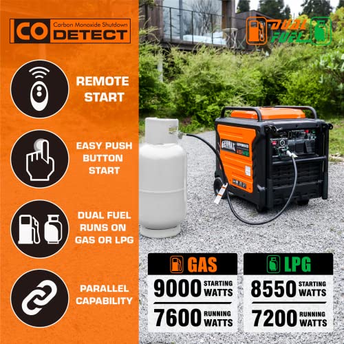 GENMAX Portable Inverter Generator, 9000W Super Quiet Gas Propane Powered Engine with Parallel Capability