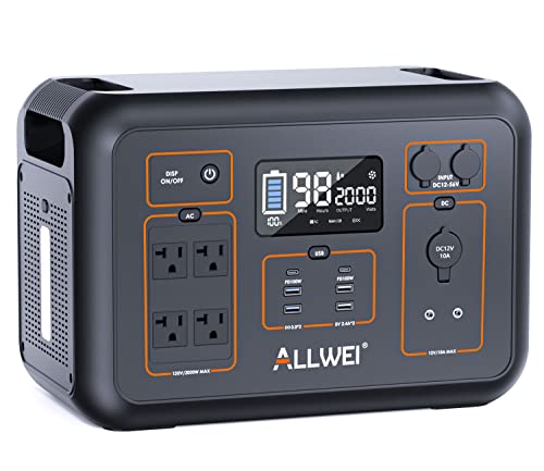 ALLWEI Portable Power Station 2000W(Peak 4000W), 2131Wh Solar Generator with 6 PD100W USB Fast Charge