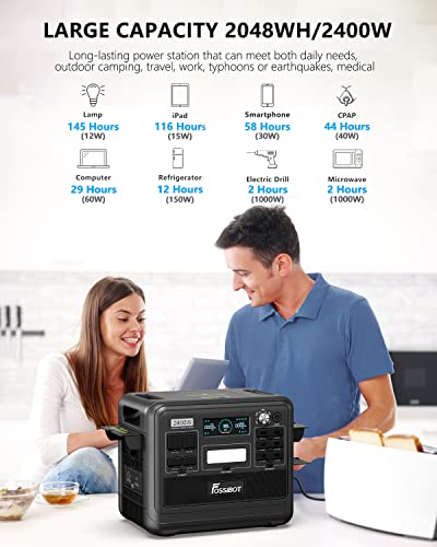 FOSSiBOT Portable Power Station F2400 with Hand Truck, 2048Wh LiFePO4 Battery Backup