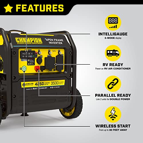 Champion Power Equipment 201185 4250-Watt Wireless Remote Start Open Frame Inverter Generator, CO Shield