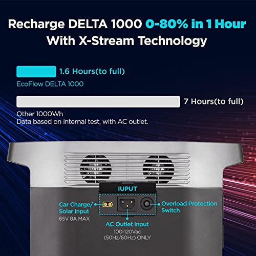 EF ECOFLOW Portable Power Station Delta 1000, 1008Wh Solar Generator with 6 x 1600W(3100W Surge) AC Outlets