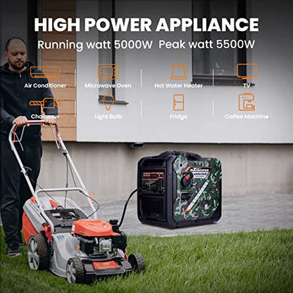 maXpeedingrods 5500W Inverter Generator,Gas Powered, 86lbs, Electric Start,120V/220V/240V
