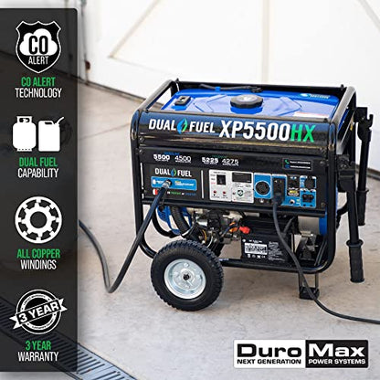 DuroMax XP5500HX Dual Fuel Portable Generator-5500 Watt Gas or Propane Powered Electric Start