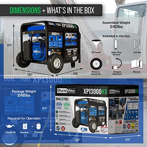 DuroMax XP13000HX Dual Fuel Portable Generator - 13000 Watt Gas or Propane Powered