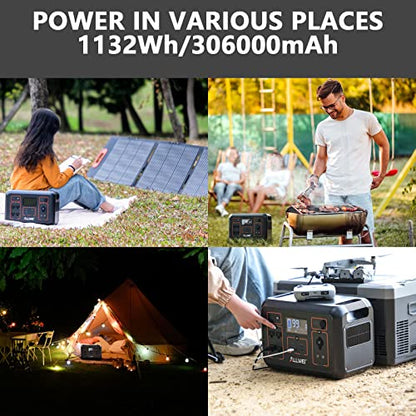 ALLWEI Portable Power Station 1200W(Peak 2400W), 1132Wh Solar Generator 306000mAh with 4 * 120V AC Outlets