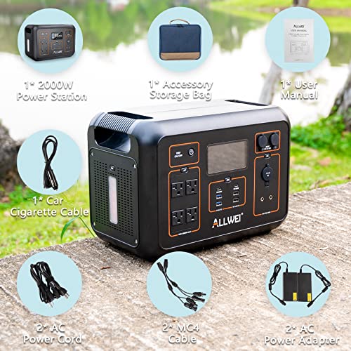 ALLWEI Portable Power Station 2000W(Peak 4000W), 2131Wh Solar Generator with 4 AC Outlet