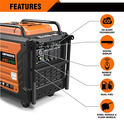 GENMAX Portable Inverter Generator, 9000W Super Quiet Gas Propane Powered Engine with Parallel Capability
