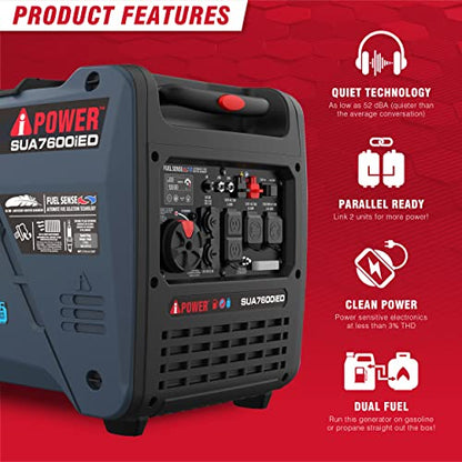 A-iPower Portable Inverter Generator, 7600W Dual Fuel Electric Start RV Ready