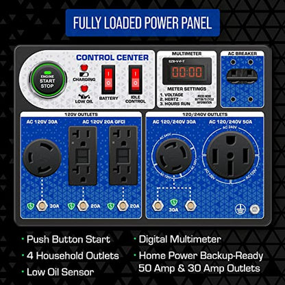 DuroMax XP13000HX Dual Fuel Portable Generator - 13000 Watt Gas or Propane Powered