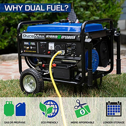 DuroMax XP5500EH Electric Start-Camping & RV Ready, All States Approved Dual Fuel Portable Generator-5500 Watt Gas or Propane Powered, Blue/Black