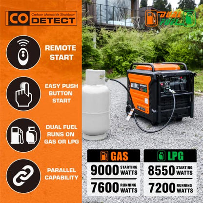 GENMAX Portable Inverter Generator, 9000W Super Quiet Gas Propane Powered Engine with Parallel Capability