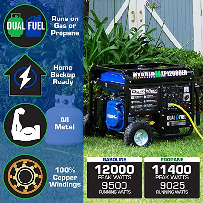 DuroMax XP12000EH Generator-12000 Watt Gas or Propane Powered Home Back Up & RV Ready